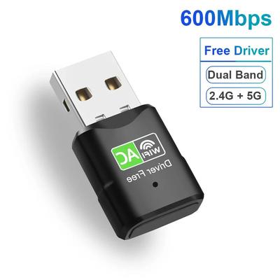 600Mbps USB WiFi adapteris Dviejų juostų 2.4G 5Ghz 802.11AC belaidžio tinklo plokštė Nemokama tvarkyklė USB WI FI Dongle Antenos Wifi imtuvas, skirtas asmeniniam kompiuteriui nešiojamam kompiuteriui