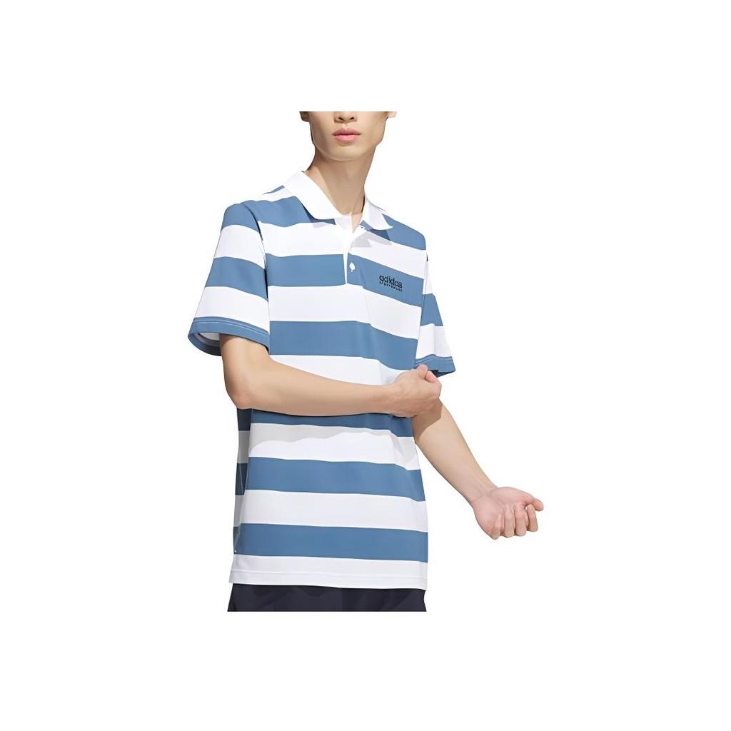 Adidas Alphabet Print Comfort Casual Sports Short Sleeve Polo Shirt Men Tops White Eclipse-Blue JI9058