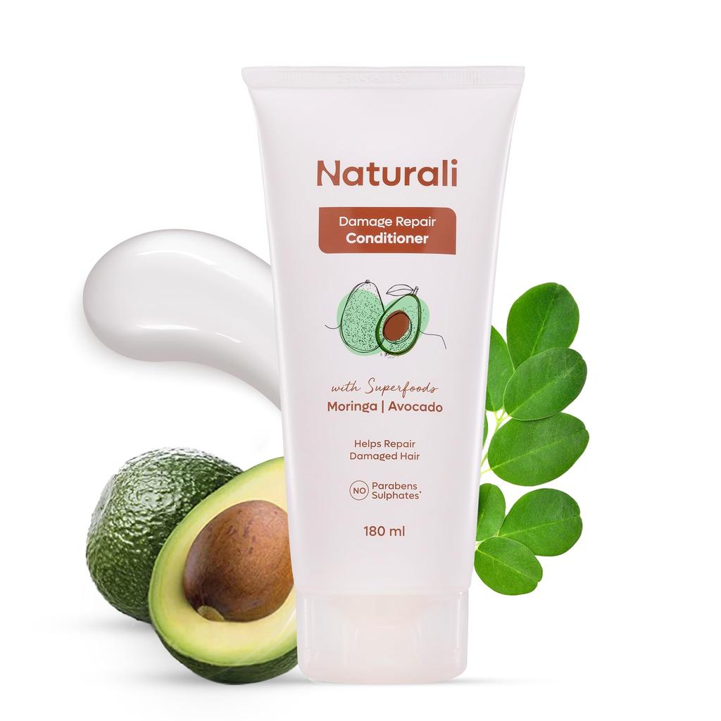 Naturali Damage Repair Conditioner with Avocado & Moringa Oil | No Sulphates, No Parabens | Deeply Hydrates & Smoothens Damaged Hair | Repairs Split