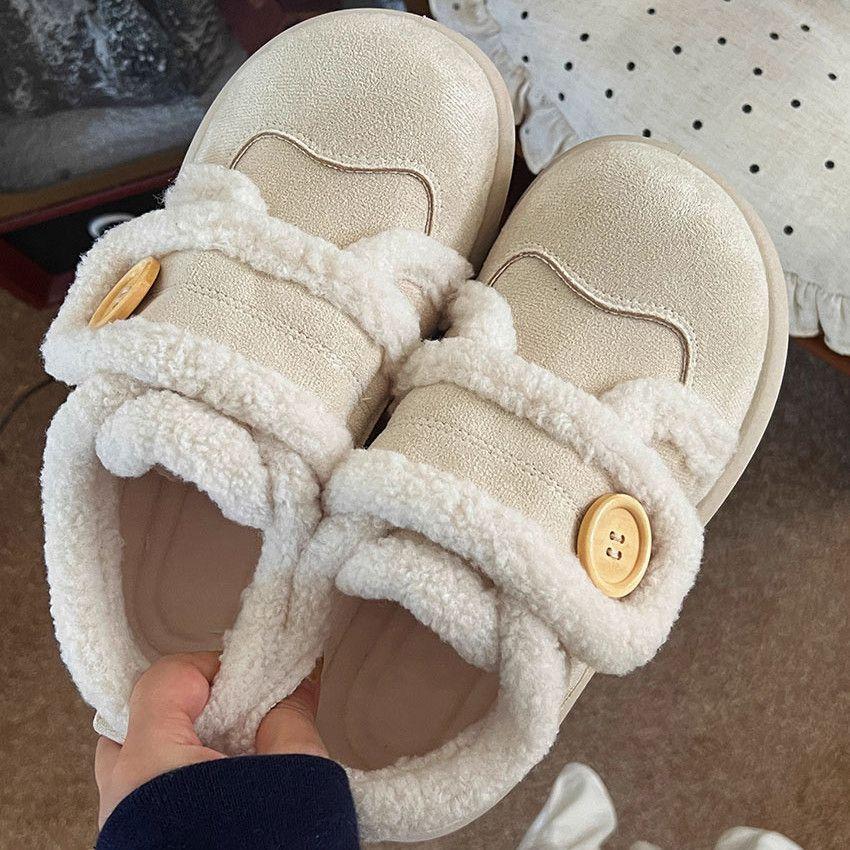 New winter cotton shoes, velvet non-slip and warm Birkenstock retro shoes ins trendy breadboard shoes