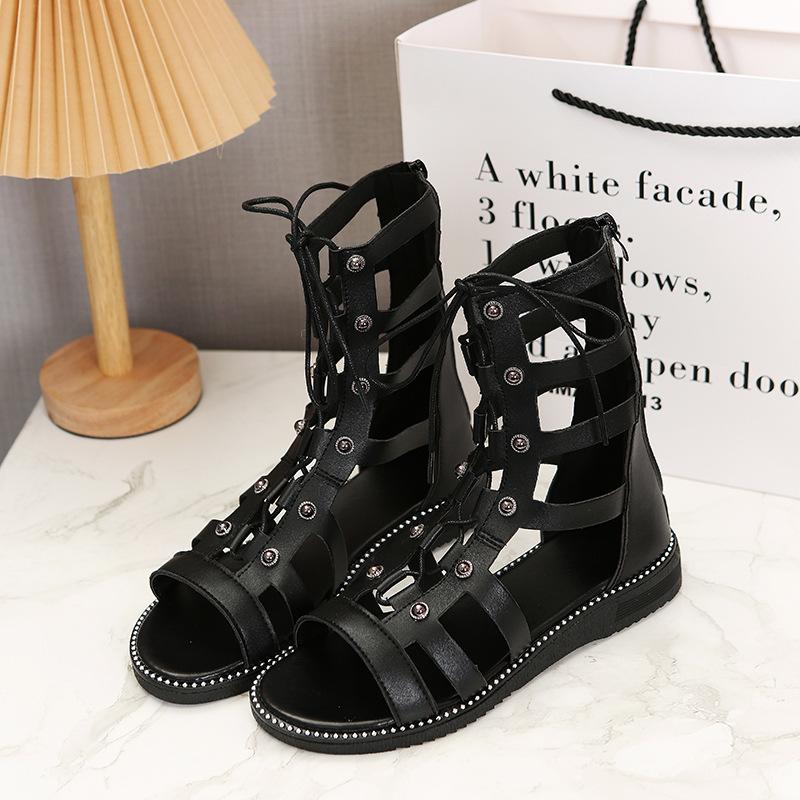 Fashion Sandalias De Mujer 2025 New Hollow Casual Women's Sandals Open Toe Cross Strap Ladies Shoes Wedges Summer Roman Sandals Size 42