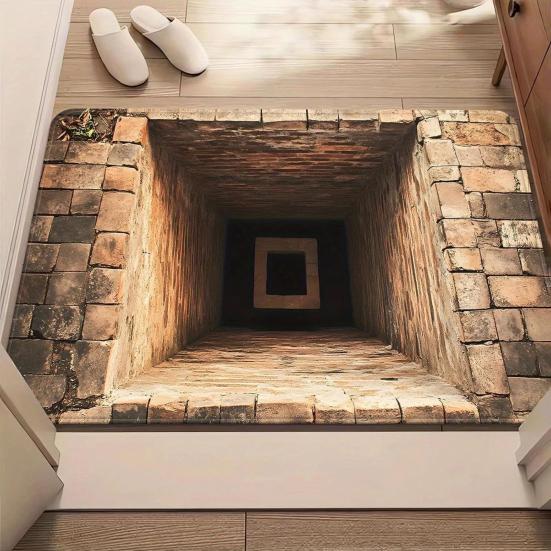 3D Optical Illusion Floor Mat Realistic Hole Door Mat for Living Room And Entry Area Non-Slip Soft Pet-Friendly Rug Interactive Visual Effect Carpet