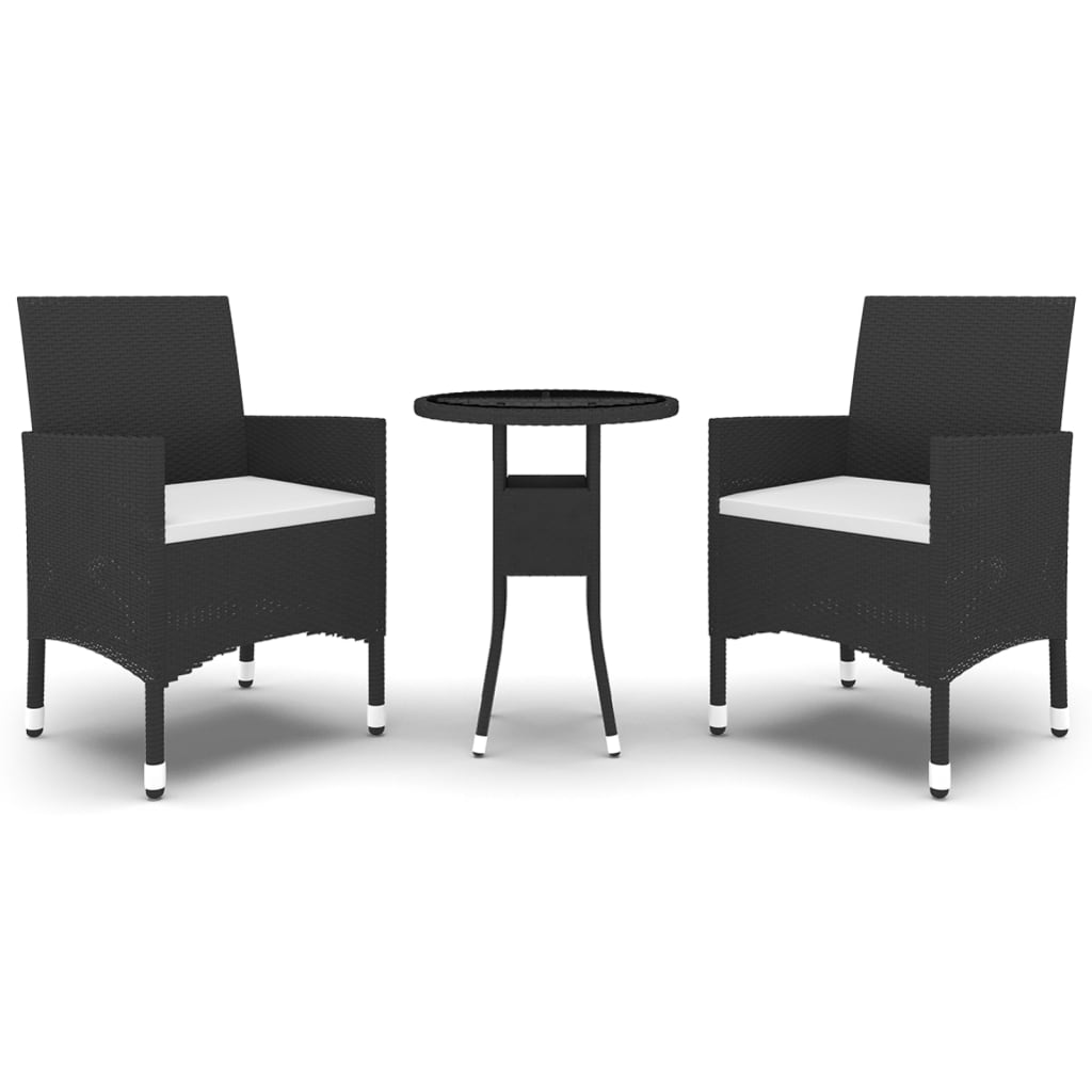 Vidaxl 3-Piece Garden Furniture Set, Poly Rattan, Black