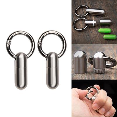 2x Mini Container Keychain Holder Bottle Titanium Metal Cylindrical Pendants for Womens Mens