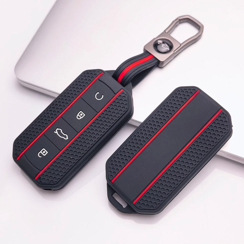 4 Button Silicone Key Fob Cover with Matching Keychain for Chery Jaecoo 7 8 J7 J8 Lock Unlock Trunk Remote Start Buttons, Full Wrap Key Guard for
