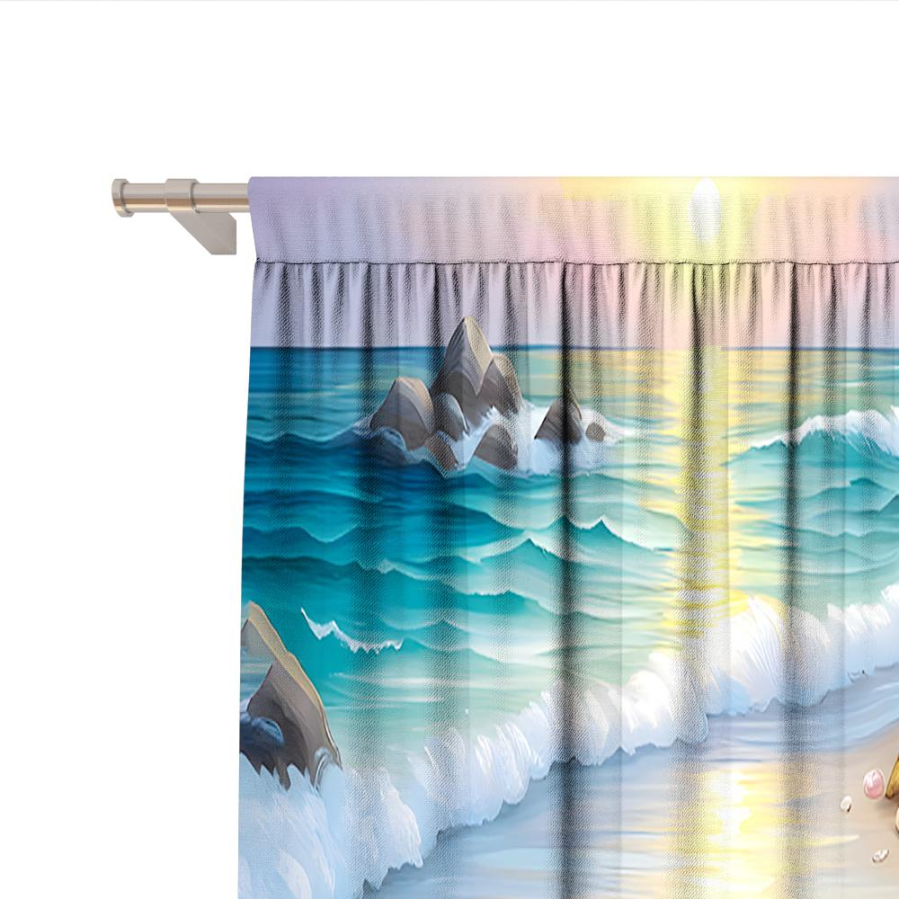 2PC Home Decoration Curtains With Colorful Seashells And Rod Pockets, Kitchen, Coffee Shop,Living Room, Balcony, Garden