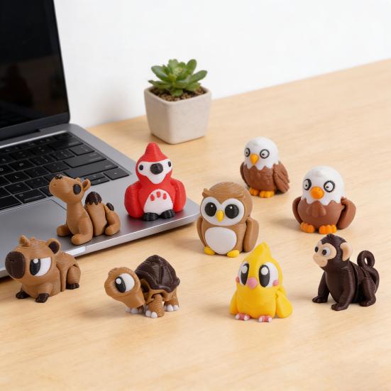 3D Printed Animal Figurine Movable Joints Panda Sheep Bear Seal Monkey Owl Turtle Figure Articulated Animal Model Fidget Toy Decoration Ornament