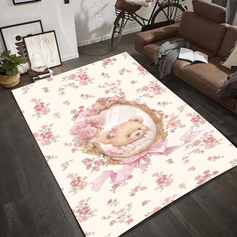 Cartoon Tierdruck Bereichsteppich Niedliche Schleife Fußmatte Rutschfester Teppich für Kinderzimmer Heimdekoration Wohnzimmer Schlafzimmer Teppich