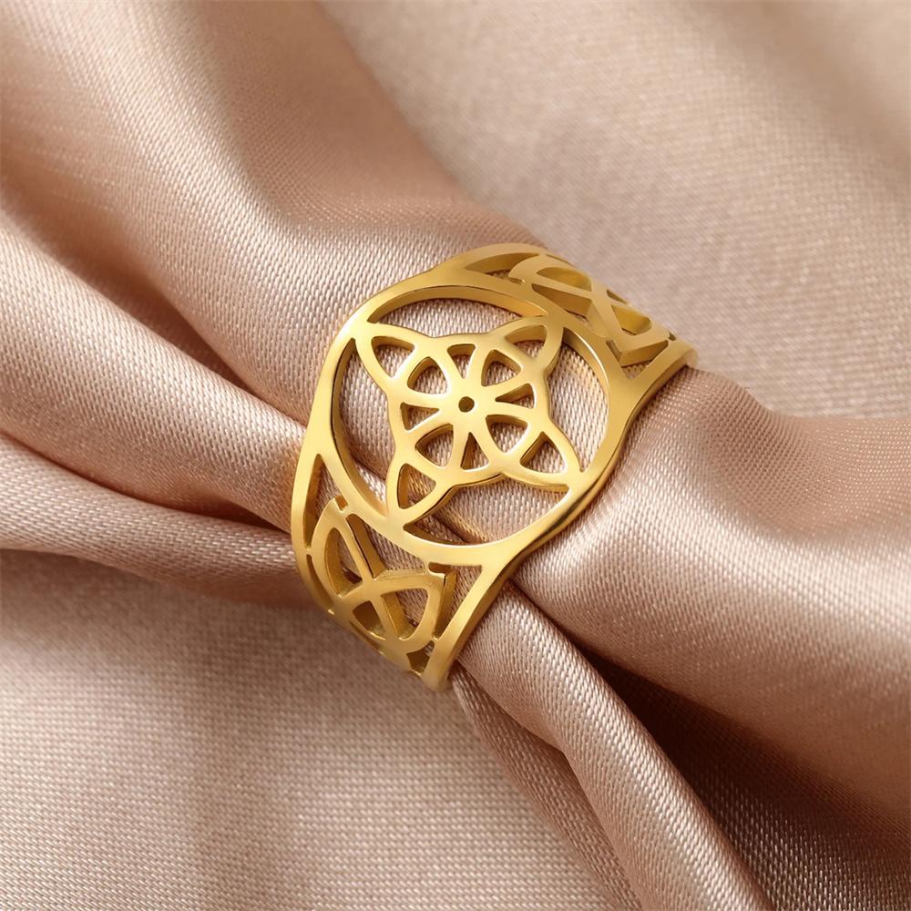 Witch Knot Rings Stainless Steel Celtic Protection Jewelry for Women Men Couple Wicca Amulet