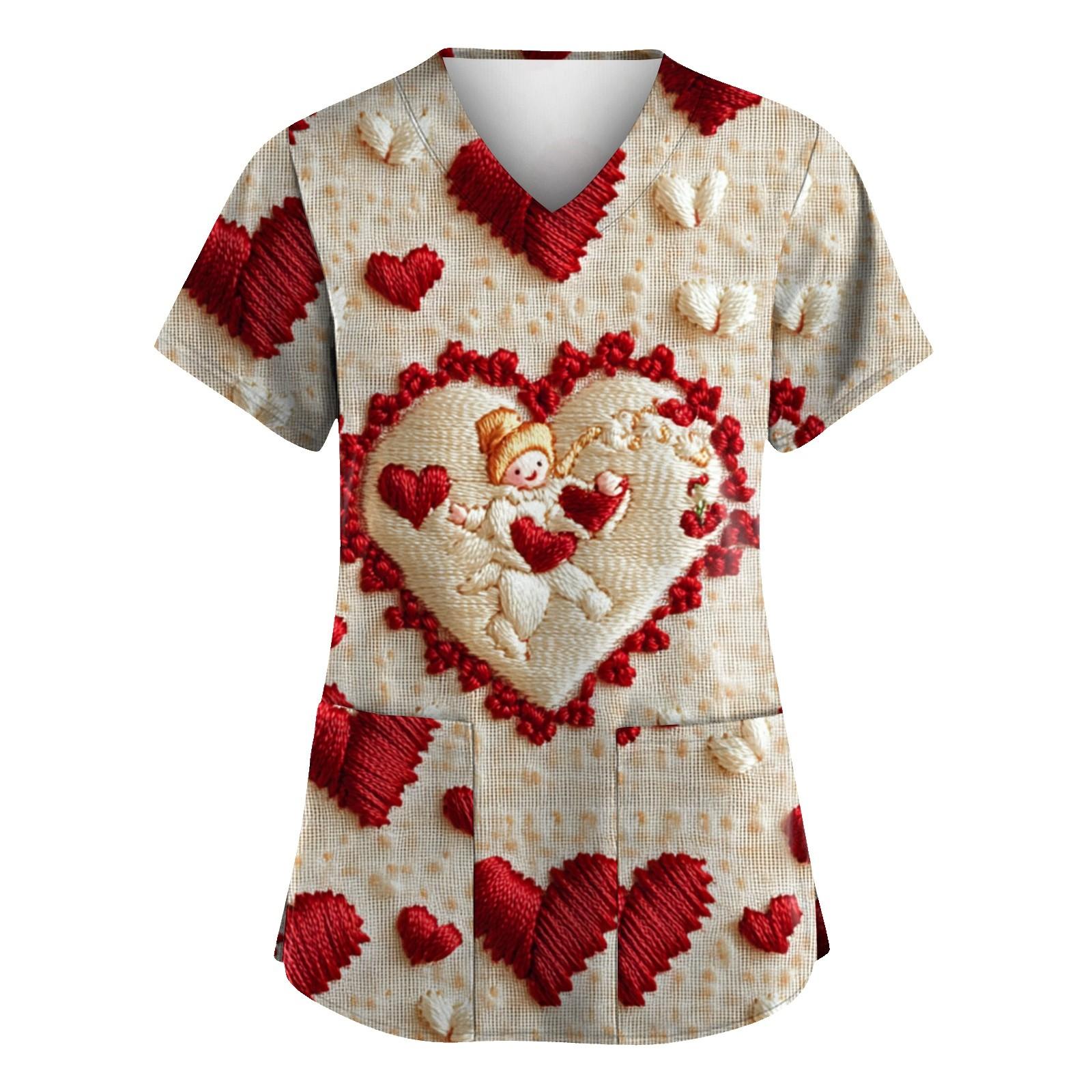 

С Днем святого Валентина, женская мода, V-образный вырез, короткий рукав, рабочая одежда с карманами L бежевый