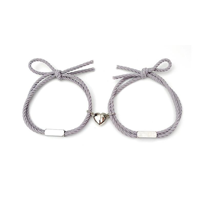 Elastic Heart Magnet Attraction Couple Bracelet Set 2 Pack Matching Rope Bracelets for Men Women