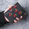 Cute Cherry Embroidered Small Short Wallet Simple Wallet Girls Multi-Cards Holder Coin Zipper Purse for Women