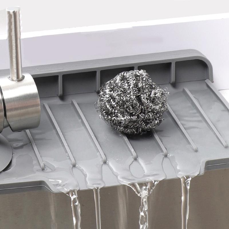 New Silicone Faucet Drain Pad Side Hole Sink Drain Mat Slope Drainage Dishwashing Sink Water Barrier Pad Square Shape