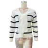 Women's Striped Splicing Long Sleeve Temperament V-Neck Casual Knitwear