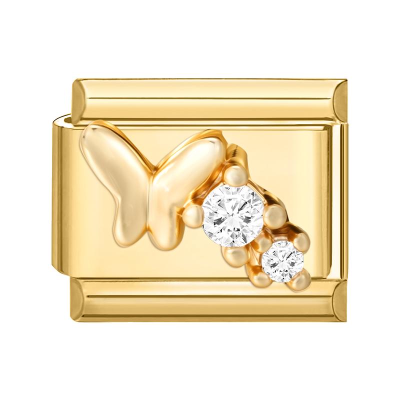 Gold Color Zircon Butterfly Moon Star Heart Italian Charm Link Fit 9mm Stainless Steel Bracelet Women Men DIY Making Gifts