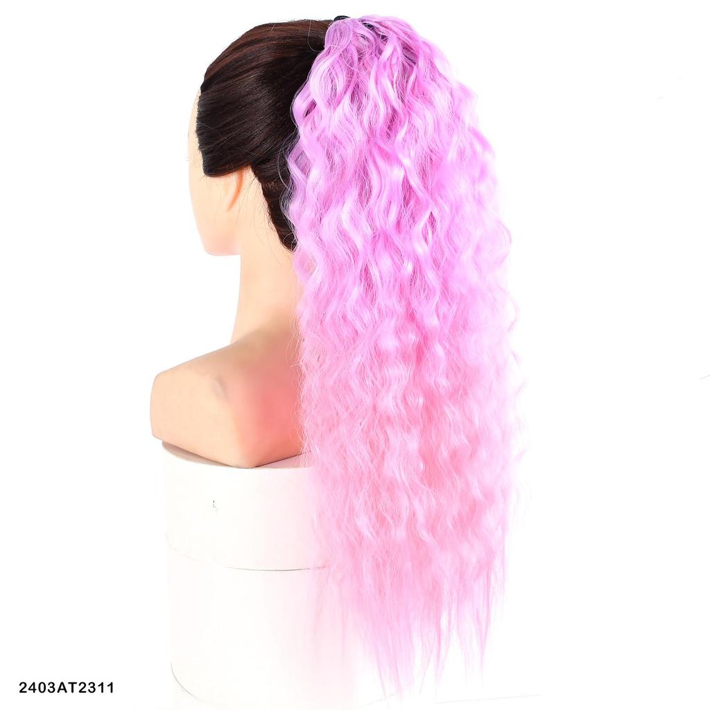 Ponytail Long Kinky Curly Hair Ribbon Ponytail Extension Rainbow Colorful Ombre Color Ponytails