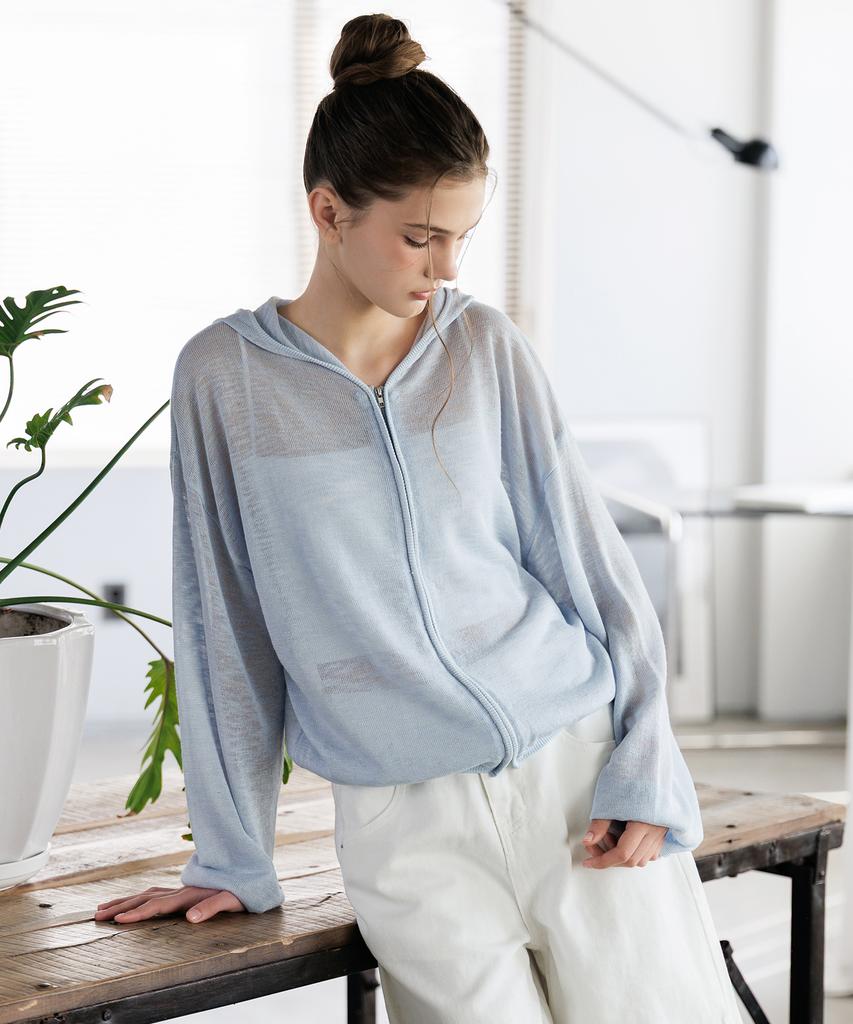 Hyfve Sun-Blocking Sheer Hooded Zip-Up Cardigan