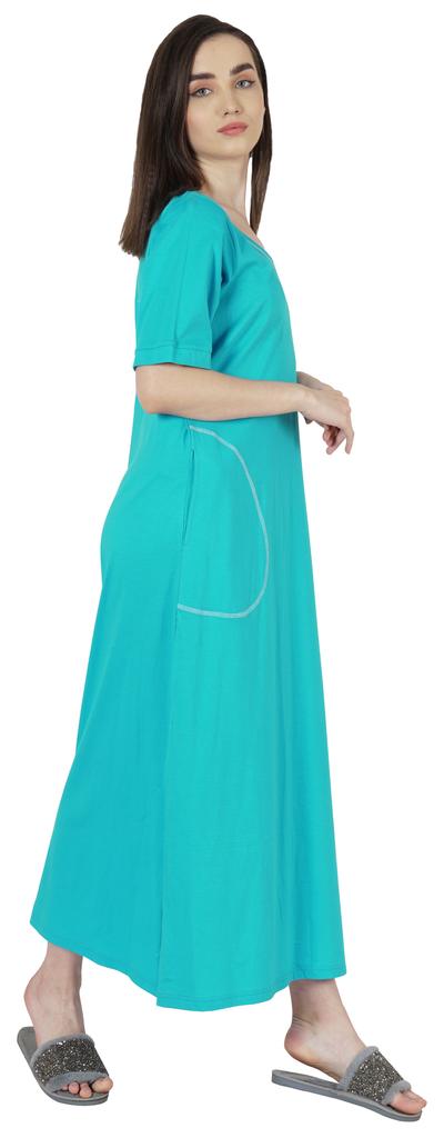 Inkmeso Solid Long Nightgown For Womens V-Neck Loungewear Casual Sleep Dress With