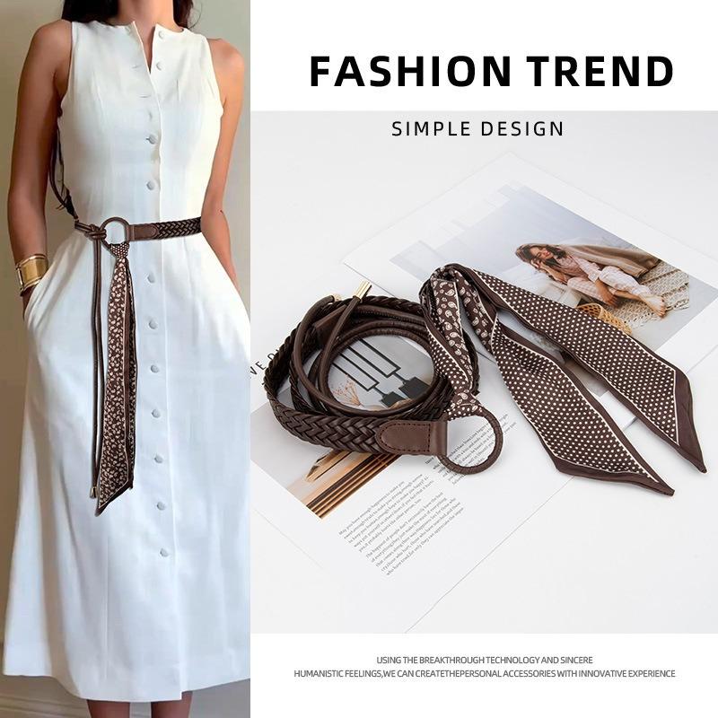 Woven Vintage Silk Scarf Women's Belt, Jewelry PU Streamer, with Dress Shirt Decorative Waist Rope Personalized Trendy Belt