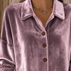 Damenhemd Revers Langarm Samtstruktur Einfarbiges Hemd Oberteile Lockere Passform Knopfleiste Pendler-Oberteile Arbeitskleidung