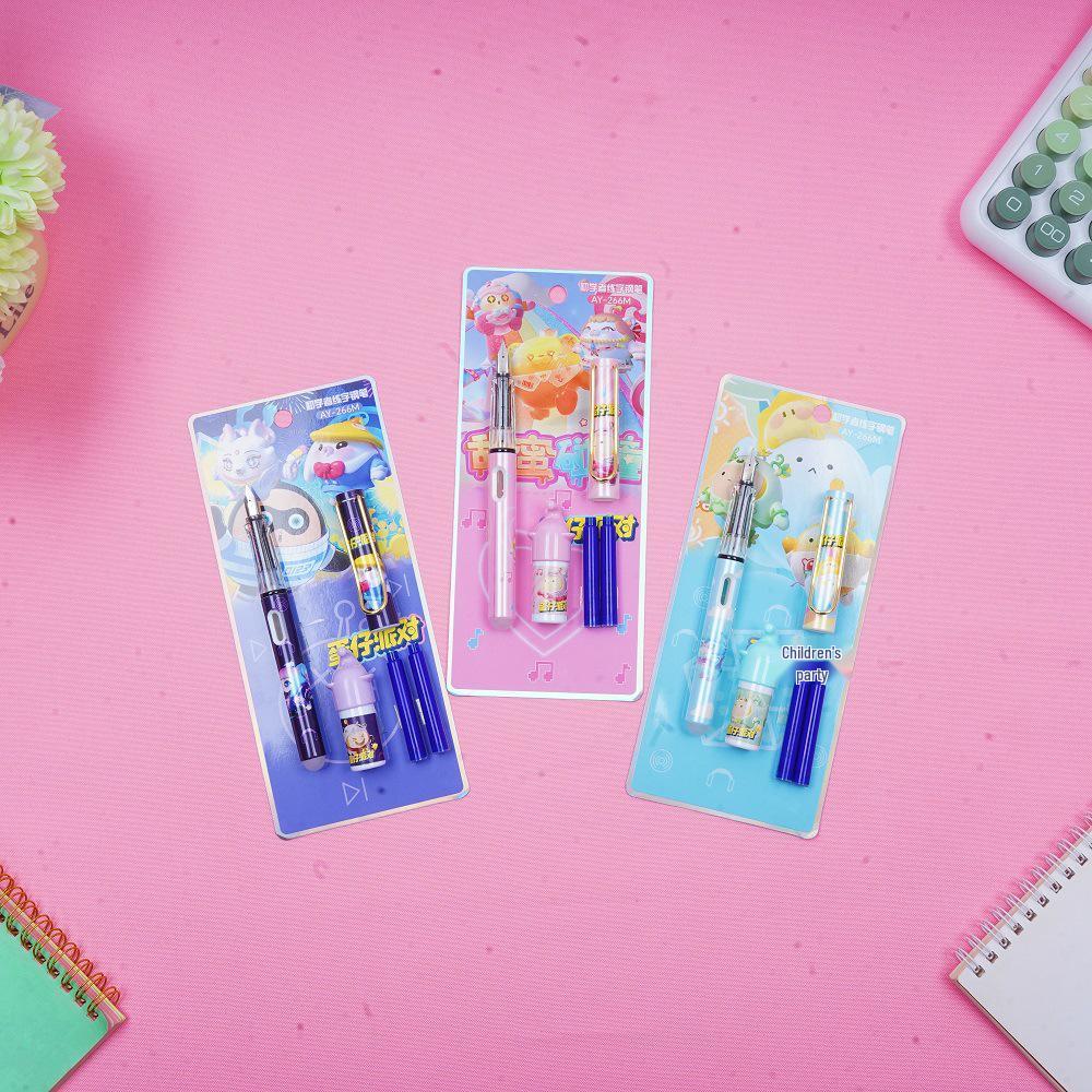Demon Slayer Ink Cartridge Fountain Pen Set - Cute Cartoon Stationery for Students & Kids