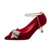 Fashion Comemore Spring and Autumn New Bridal Shoes High Heels Pointed Toe Women Pumps Ankle Pearl Buckle Shallow Mouth Heels for Women