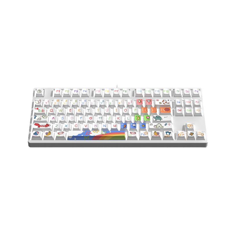 87-Key Cute Mechanical Keyboard, Wired Blue Switch, Personalized PBT for Gaming, Esports, Office, Creative Girls