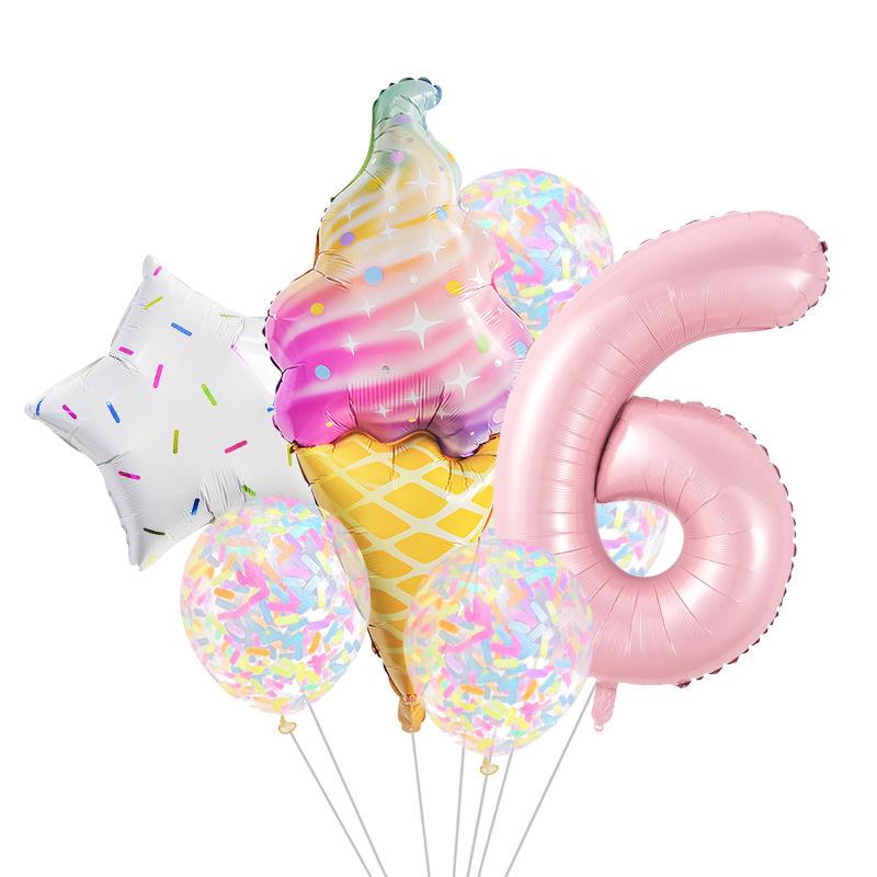 8 Pcs Donut Ice Cream Star Balloon Colorful Paper Confetti Balloon Set for Baby Shower Girl's Donut Birthday Party Decorations