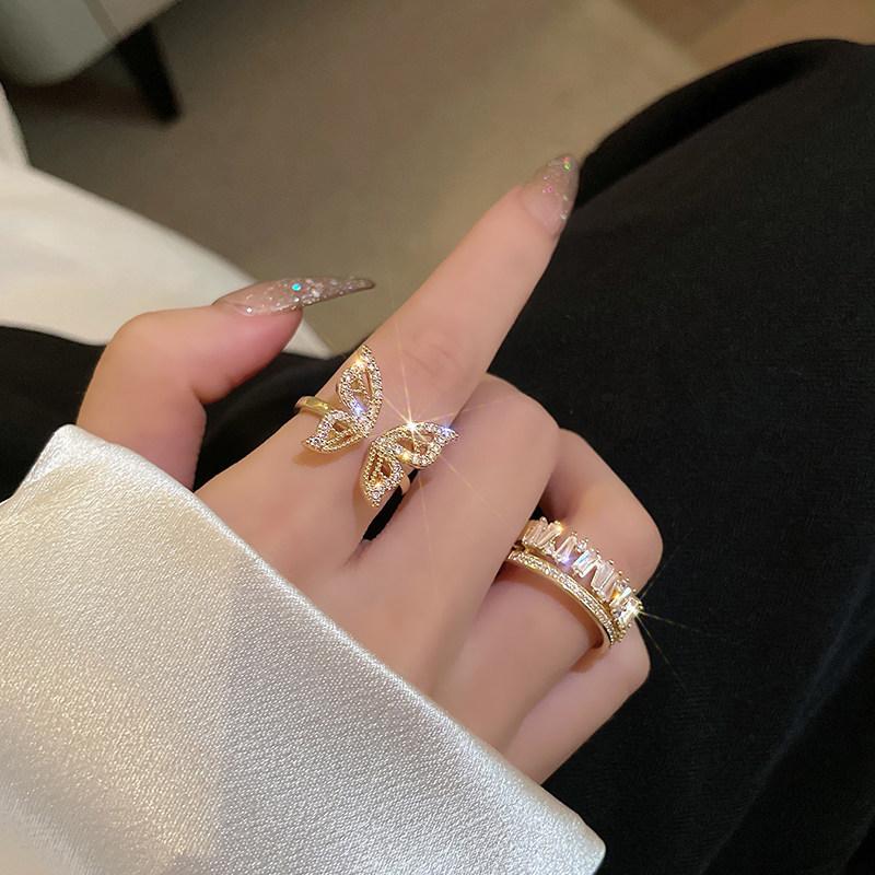 Light luxury fashion high sense pearl zircon copper ring women's design sense retro personality open index finger ring simple