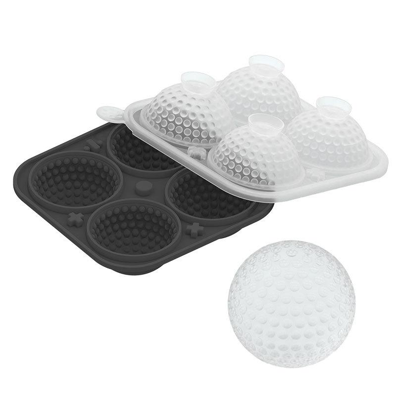 Bac à Glaçons Forme de Golf 4 Glaçons Sphériques Moule à Glaçons Sphériques pour Whisky Bac à Glaçons Sphériques avec Entonnoir Plateau en Silicone