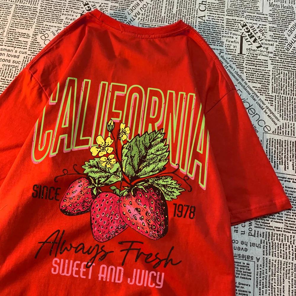 

California Always Fresh Sweet And Juicy Мужская футболка с круглым вырезом Футболки из хлопка для пар Дышащая футболка Летние свободные парные топы XXXXXL слоновая кость