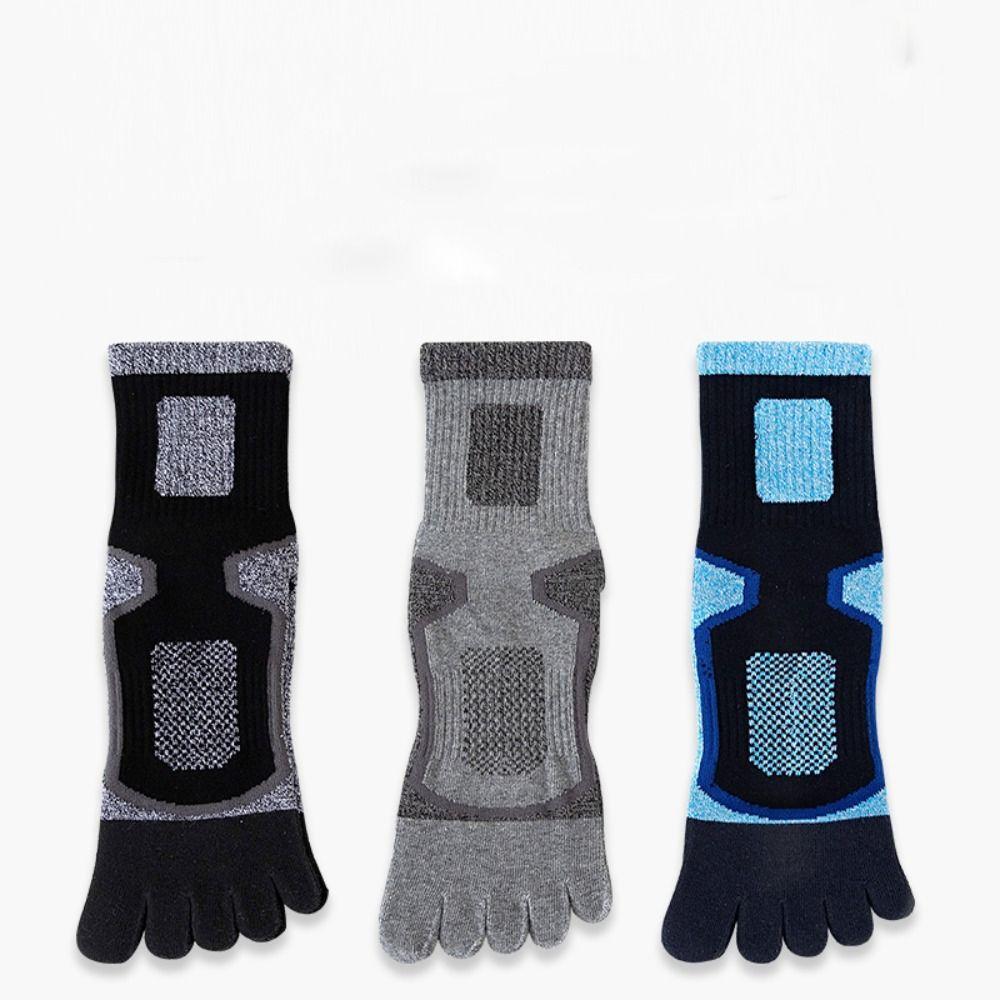 Patchwork Color Thick Long Tube Trendy Retro Middle Tube Hosiery Five Finger Socks Cotton Man Socks
