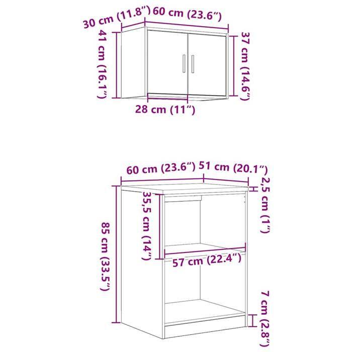 VidaXL Garage Cabinets 2 Pcs Smoked Oak Engineered Wood, Garage Storage Cabinet, Storage Cabinet, Workbench 3328282