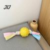 Interactive Pet Training Tool Dog Tug Toy, Rubber Ball Chew Toy with Fabric Strips, Macaron Color Puppy Toys Teeth Cleaning for Small Dogs Dental