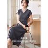 Women's summer casual short-sleeved dress women's summer new three-dimensional pleated design waist and thin V-neck dress