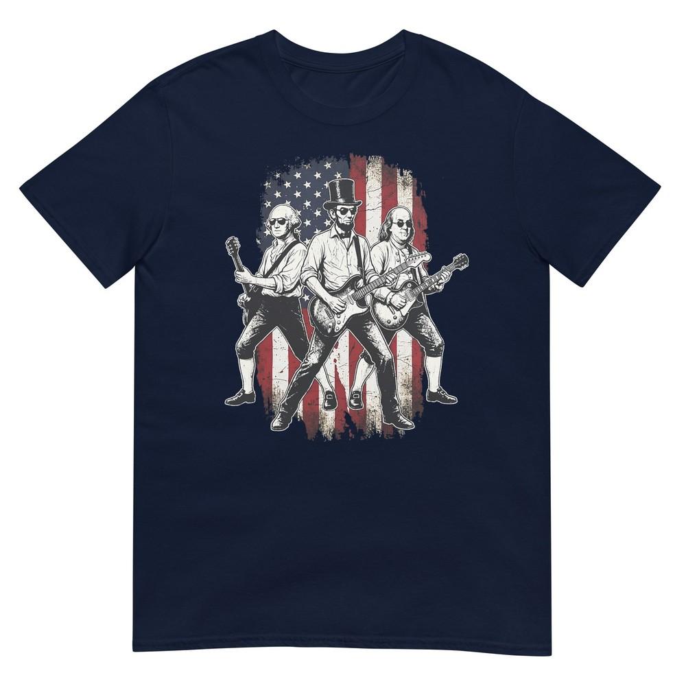 Abe Lincoln Playing Guitar Presidents Usa Flag July 4th Tshirt S