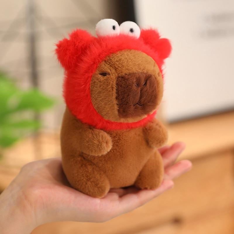 12cm Kawaii Anime Capybara Plushies With Pikachu Stitch Lucifer Cat Hat Doll Stuffed Animals Capybara Plushies Girl Toys