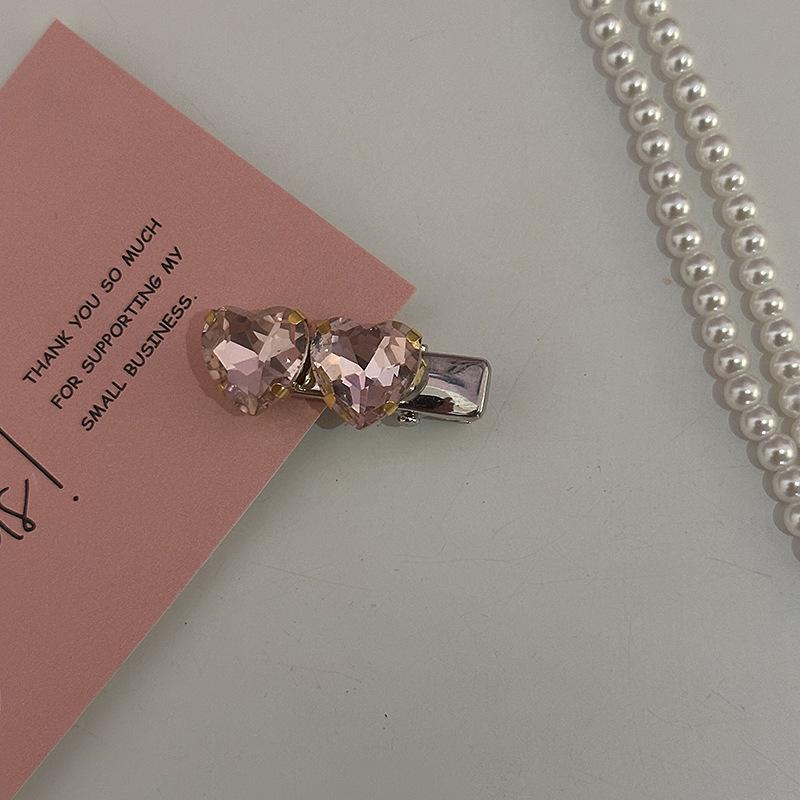 Rhinestone Love Heart Hairpins Y2K Pink Women Girls Sweet Cool Barrettes Women Korean Fashion Hiphop Hair Clip Style Accessories