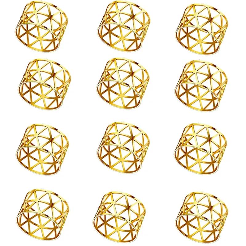 12pcs Back Pattern Wedding Napkin Rings Table Decoration Hollow Out Family Gatherings Everyday Use Napkin Buckle Holder