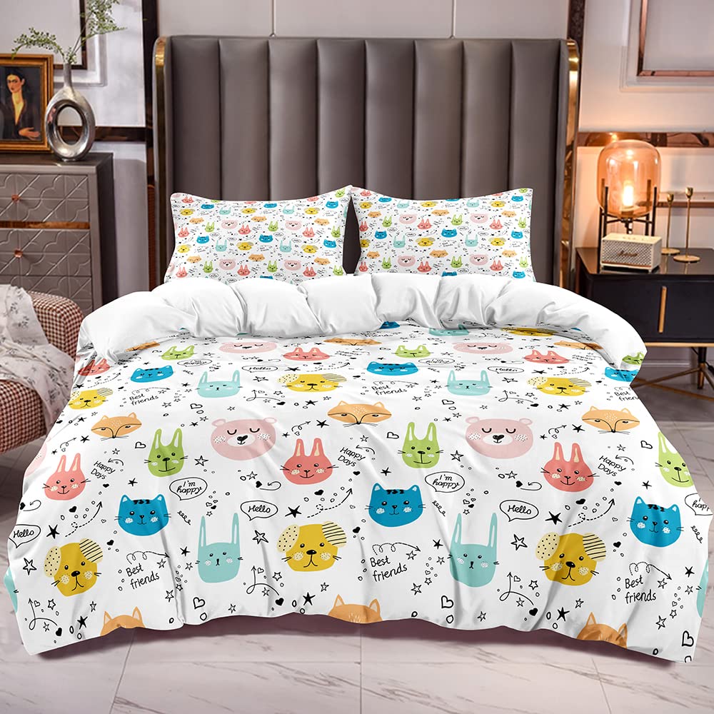 Cute Rabbit Duvet Cover Watercolor Sketch Of Sleeping Single White Easter Bunny Room Decorative Bedding Set For Girls Children