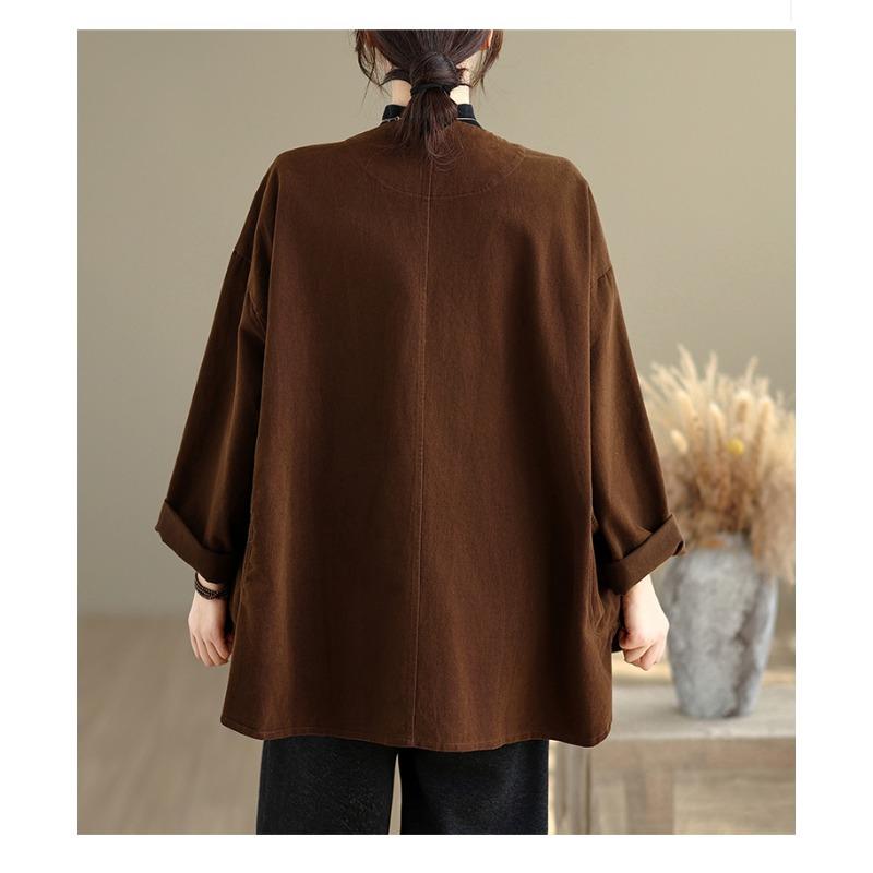 DIMANAF New Plus Size Autumn Women Coat Basic Long Sleeve Jackets Vintage Casual Loose Outerwear Cotton