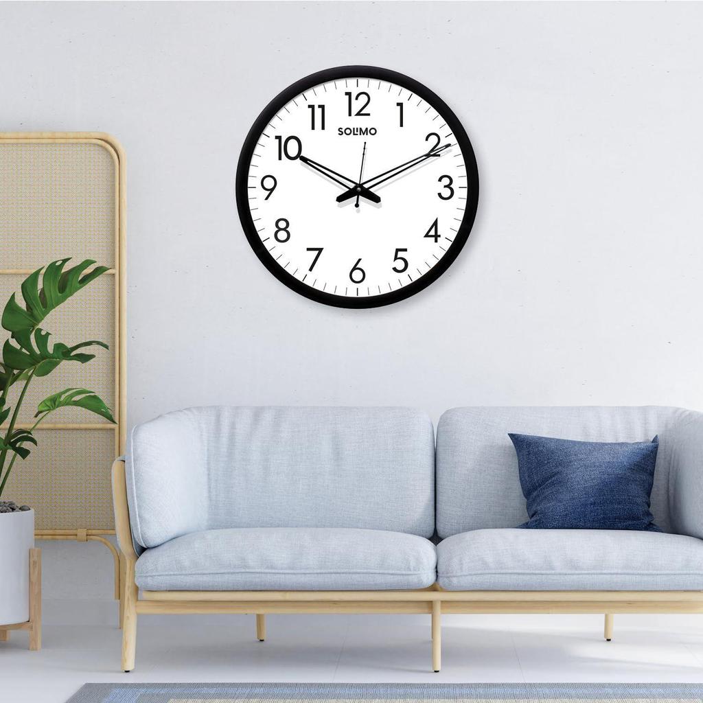 Sober 12-inch Plastic and Glass Silent Movement Wall Clock (Black Frame)