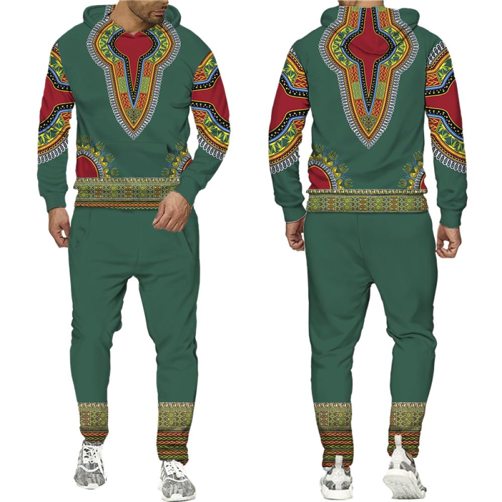 Afrikanischer Dashiki-Hoodie/Anzug für Herren, lässig, 3D-gedruckt, Ethno-Stil, Sweatshirt, Hose, Set für Herren/Damen, Folk-Custom Streetwear-Trainingsanzug