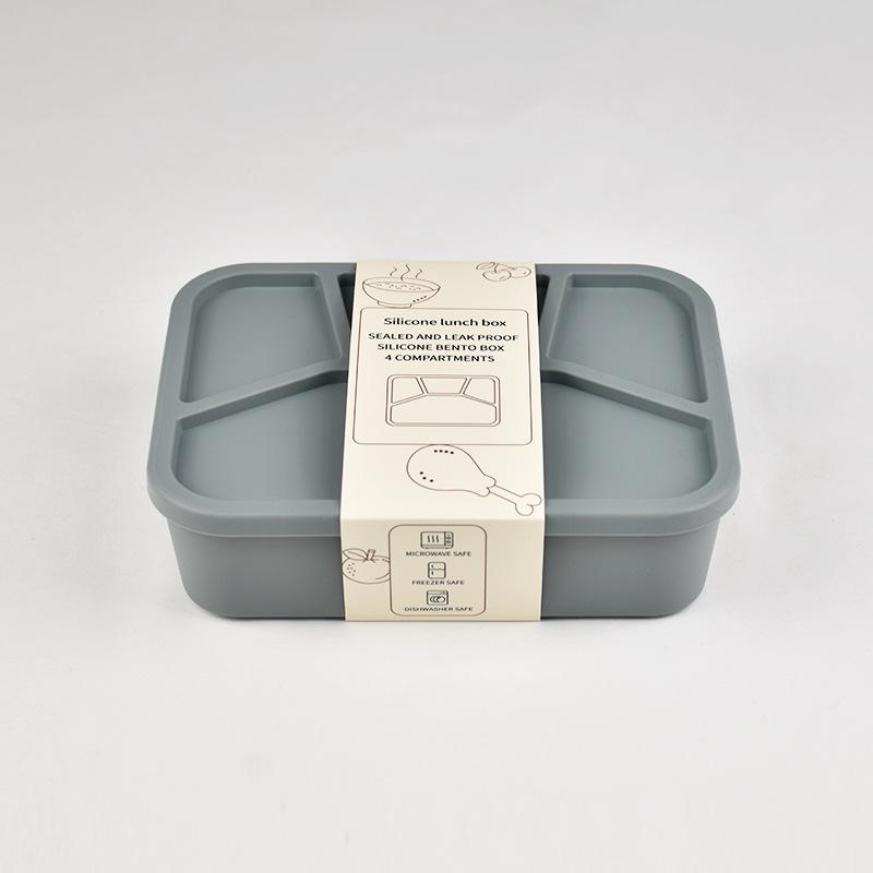 Premium einfache Silikon-Lunchbox, vier Fächer, verdickt und auslaufsicher, Studenten- und Erwachsenen-Lunchbox, Schulanfang