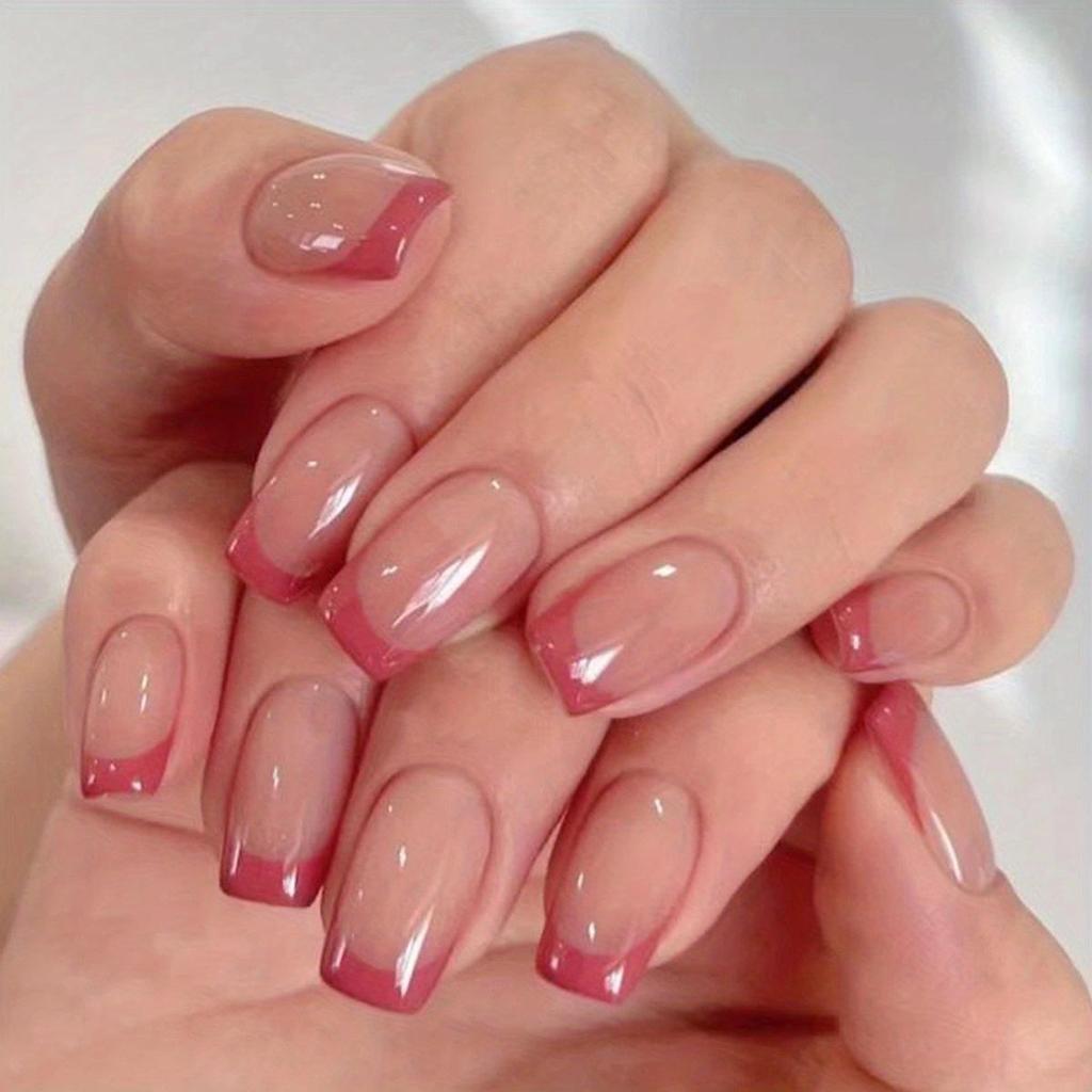 Hochwertige tragbare künstliche Nägel im Mandel-Nude-French-Stil – mittellange und lange Nagelspitzen