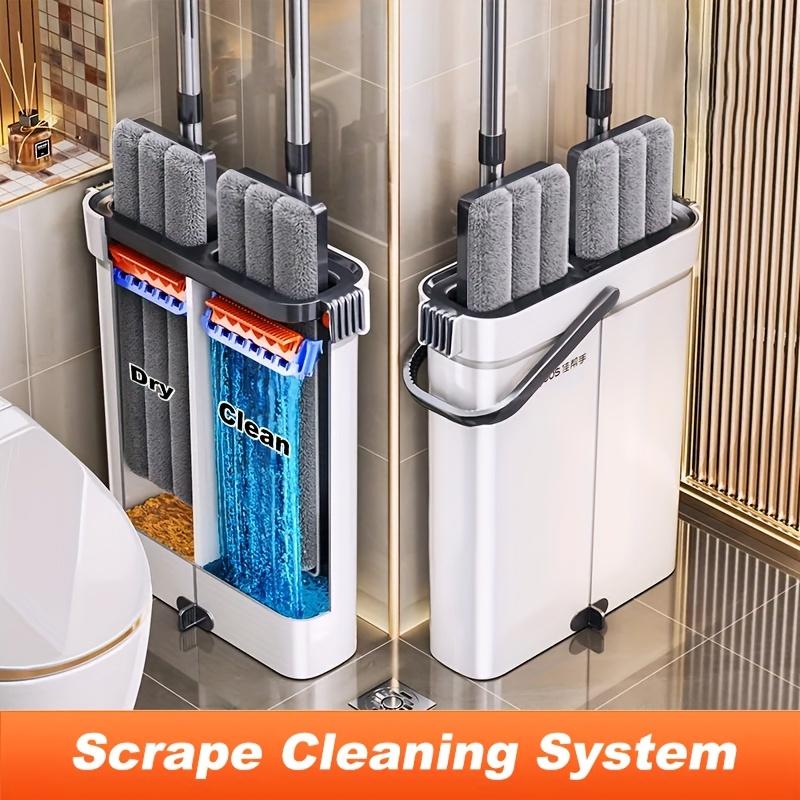 Mop and Mop Bucket Combo Set, Microfiber Hand-Free 15.7in Mop and Bucket Set - Wet and Dry Floor Cleaning System - with 4 Washable Reusable Cloths