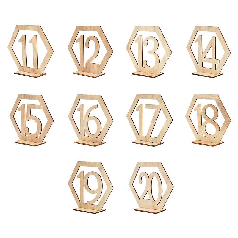 10pcs Wooden Table Number Sign Hexagon Place Card Rustic Wedding Desktop Decor Engagement Seat Number Signs Event Party Supplies