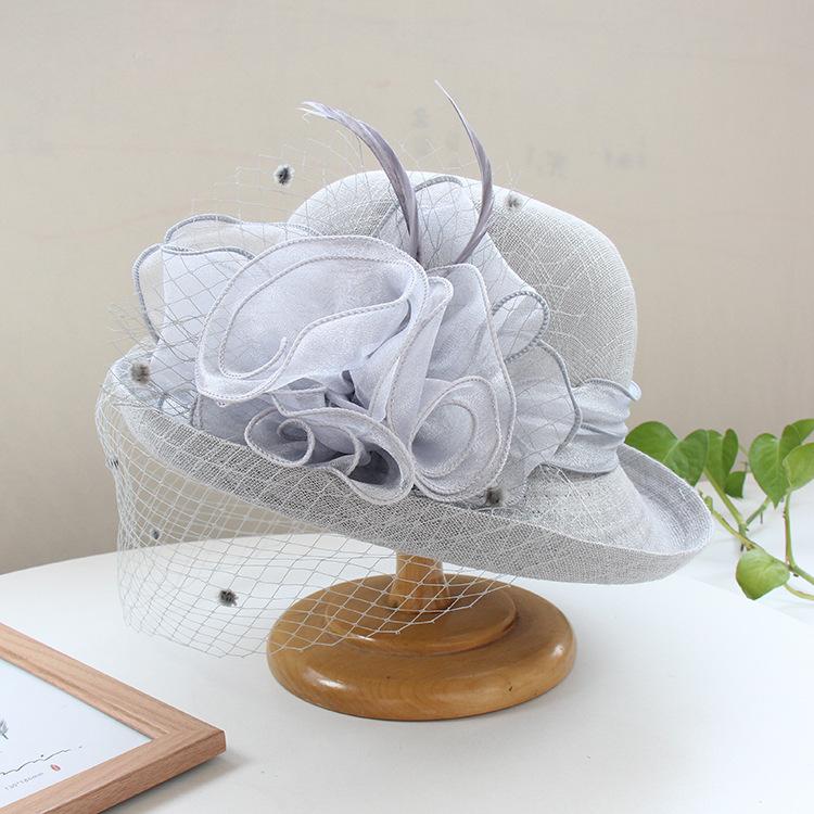 Temperament Linen Flower Elegant Banquet Top Hat Spring And Autumn Solid Color Curled Sun Hat Women'S Outdoor Sunscreen Basin Hat
