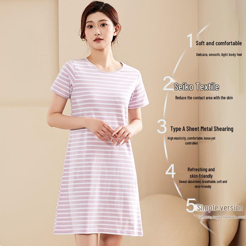 Women's Combed Cotton Pajama Dress with Built-in Bra Pads – Cool, Summer-Ready, Wearable Outdoors, All-Cotton Nightgown.