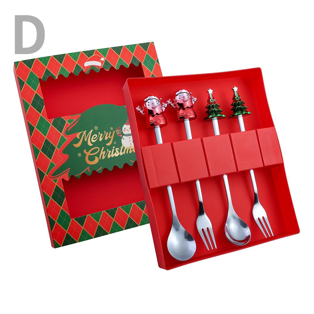 Cartoon Santa Claus Christmas Tree Coffee Dessert Spoon & Fork Gift Set